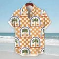 Camisa de verano slim fit para hombre con estampado de palmeras a cuadros naranjas - S / Estilo Tablero Naranja Palmera (BDS246)