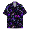 Short sleeve button down shirt with neon mushroom and mystical moon patterns on black - S / Mystical Symbol Mushroom (BDS268)