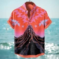 Camisa de playa entallada para hombre con estampado gráfico 3D de erupción volcánica y estrellas - S / Estilo Street Erupción Volcánica (BDS248)