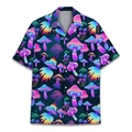 Men's slim-fit short sleeve shirt with psychedelic neon mushroom print on dark background - S / Cyberpunk Psychedelic Mushroom (BDS269)