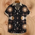 Camisa de hombre slim fit de manga corta con estampados celestiales vintage de sol y luna - S / Estilo Astrología Astronomía Vintage (BDS249)