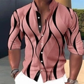 Heren overhemd met opstaande kraag en roze abstract patroon, retro stijl lange mouwen - S / Roze