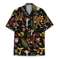 Camicia hawaiana da uomo nera a maniche corte con stampa Bigfoot e funghi - S / Fungo della Foresta Bigfoot (BDS271)