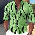 Vintage herenoverhemd met opstaande kraag in groen met zwarte golfpatronen voor buiten - S / Groen