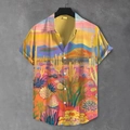 Détail de l'imprimé désert tropical et du col boutonné sur cette chemise pour hommes - S / Style Paysage Désertique Coloré (BDS251)