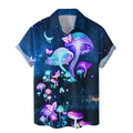Dettaglio della stampa foresta di funghi 3D su camicia estiva a maniche corte slim fit - S / Fungo della Foresta Stellata Psichedelico (BDS273)
