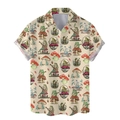 Dettaglio della stampa con rane musiciste e funghi su camicia estiva da uomo slim fit - S / Fungo Rana Musicale (BDS275)