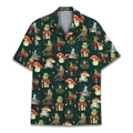 Dettaglio della stampa rana e fungo sulla camicia casual verde a maniche corte - S / Fungo Rana Banjo Divertente (BDS277)