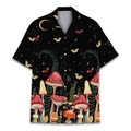 Dettaglio della stampa con funghi e farfalle su una camicia nera a maniche corte - S / Fungo Farfalla Luna Vintage (BDS278)