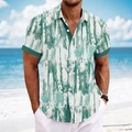 Close-up of green abstract print beach shirt with contrasting dark green placket details - S / Green (BDS244)