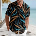 Detail of tropical leaf print and button-down collar on men's short sleeve beach shirt - S / Orange (BDS256)