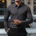 Men's slim fit shirt in dark grey with 3D embossed diamond floral pattern - S / Embossed Plaid Style / Dark Gray