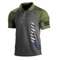 Detail of men's polo shirt featuring tactical camo print and American flag pattern - S / Army Green Gray Patchwork Tactical Style (HJ-1225-J34)