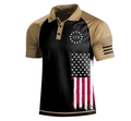 Close-up of 1776 star motif and flag detail on men's camouflage polo shirt - S / Black Khaki Patchwork 1776 Style (HJ-1225-J38)