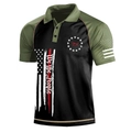 Detail of We the People and 1776 print on olive green and black polo shirt for men - S / Black Olive Green Patchwork 1776 Style (HJ-1225-J39)