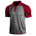 Detail of grey and burgundy polo shirt with star pattern and three-button collar design - S / Gray Wine Red Patchwork Style (HJ-1225-J41)