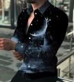 Camisa de hombre de corte entallado con estampado 3D de cielo nocturno y luna - S / Estampado de Luna y Cielo Estrellado (ACS208)
