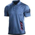 Detail of blue-grey polo shirt with US flag stars and stripes on breathable fabric - S / Blue Gray Star Stripe Style (HJ-1225-J43)