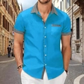Camicia blu a maniche corte da uomo con cuciture pied-de-poule e colletto classico - S / Patchwork Pied-de-Poule / Blu lago