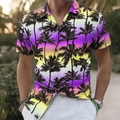 Men's short sleeve tropical Hawaii shirt with purple gradient and black palm tree print - S / Gradient Purple