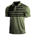 Detail of army green polo shirt featuring black US flag print and three-button collar - 3XL / Tops / Military Green (HJ-1225-J1)