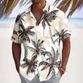 Men's summer short sleeve Hawaiian shirt featuring a tropical coconut tree print design - S / White Coconut Tree