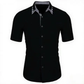 Men's summer short sleeve black shirt with stylish plaid collar and slim fit design - S / Black