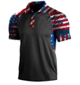 Detailed view of men's black polo shirt with patriotic US flag pattern on raglan sleeves - 3XL / Tops / Black (HJ-1225-J3)