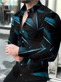 Camisa de hombre entallada de manga larga con estampado digital geométrico 3D en azul - S / Polígono Geométrico 3D Azul (ACS211)