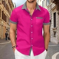 Dettaglio camicia rosa uomo a maniche corte con bordo pied de poule su colletto - S / Patchwork Pied-de-Poule / Viola