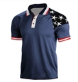 Detail of navy polo shirt showing white star print sleeve and ribbed cuffs with red trim - 3XL / Tops / Dark Navy (HJ-1225-J5)