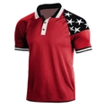 Close-up of red Polo shirt with white stars on black sleeve and classic collar detail - 3XL / Tops / Red (HJ-1225-J6)