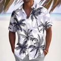 Close-up of men's summer shirt with black and white coconut tree print in beach setting - S / Black and White Coconut Tree