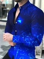 Men's slim long-sleeved shirt featuring blue digital futuristic geometric 3D prints - S / Tops / Blue Tech Geometric Print (ACS212)