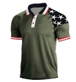 Detail of army green polo shirt with star pattern shoulder and ribbed striped cuffs - 3XL / Tops / Military Green (HJ-1225-J9)