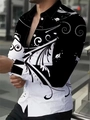Men's slim fit long sleeve shirt with black and white artistic floral scroll patterns - S / Black and White Artistic Floral Top (ACS213)