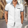 Detail of men's white shirt featuring houndstitch patchwork on collar and pocket - S / Tops / White