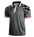 Close-up of polo shirt collar with red stripes and star pattern on dark grey fabric - 3XL / Tops / Dark Gray (HJ-1225-J10)