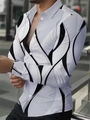 Men's slim fit shirt with black abstract geometric prints on white background - S / White and Black Abstract Geometric Top (ACS214)