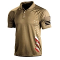Detail of men's tactical khaki polo shirt with American flag star print and button collar - 3XL / Tops / Khaki (HJ-1225-J17)