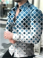 Men's slim fit long sleeve shirt featuring a blue and white gradient diamond pattern - S / Tops / Blue & White Gradient Diamond (ACS218)