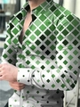 Men's slim-fit long sleeve shirt featuring a bold green and white geometric pattern - S / Tops / Green and White Color Block Geometric (ACS219)
