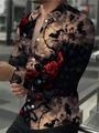 Men's slim fit shirt with dark gothic rose and black thorn vine digital print - S / Tops / Dark Rose Bat Print (ACS222)