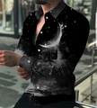 Men's slim fit long sleeve shirt with 3D starry night moon print and classic lapel - S / Tops / Black White Starry Sky Moon Print (ACS224)