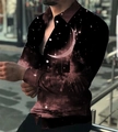 Slim fit long sleeve men's shirt featuring artistic starry night and moon print - S / Tops / Purple Coffee Starry Sky Moon Print (ACS225)