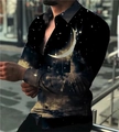 Men's slim fit long sleeve shirt featuring a celestial moon and night sky art print - S / Tops / Artistic Starry Sky Print (ACS226)