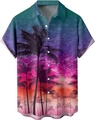 Detail of Hawaiian shirt featuring sunset palm tree print and gradient color transitions - M / Sunset Coconut Grove Gradient Style (TTCS1029)