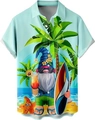 Detail of blue Hawaiian shirt featuring tropical gnomes and coconut tree prints - M / Seaside Gnome Cartoon Style (TTCS1031)