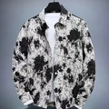 Men's casual long sleeve shirt featuring black and white ink floral print and chest pocket - S / Tops / Black White Ink Print