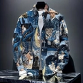 Men's long sleeve shirt featuring artistic Van Gogh Starry Night print design - S / Tops / Starry Night Art Print (A-141-19)